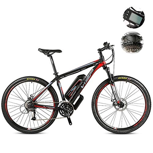 Electric Mountain Bike : 27 Speeds Off-road Bicycle 26 / 27.5Inch Electric Mountain Bike with ZBL-18650 48V 10Ah Power Lithium Battery and LCD 5-speed Smart Meter, Dual Disc Brakes and Shock Absorber E-bike, Red, 27.5Inch