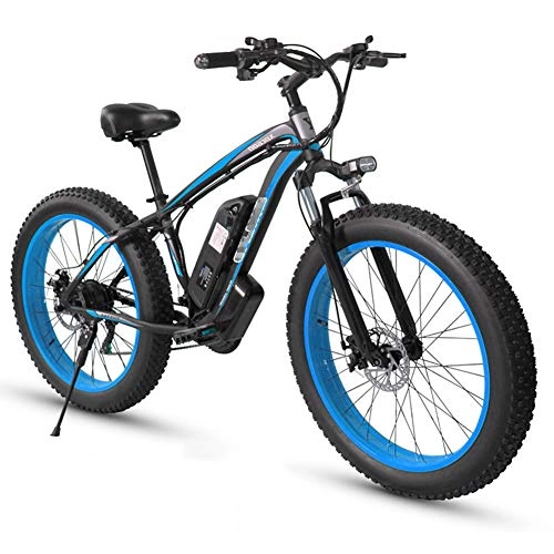 Electric Mountain Bike : 48V 350W Electric Bike Electric Mountain Bike 26Inch Fat Tire E-Bike Hybrid Bicycle 21 Speed 5 Speed Power System Mechanical Disc Brakes Lock Front Fork Shock Absorption, Blue