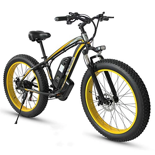 Electric Mountain Bike : 48V 350W Electric Bike Electric Mountain Bike 26Inch Fat Tire E-Bike Hybrid Bicycle 21 Speed 5 Speed Power System Mechanical Disc Brakes Lock Front Fork Shock Absorption, Yellow