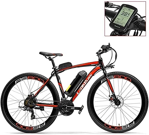 Electric Mountain Bike : 700C Pedal Assist Electric Bike 36V 20Ah Battery 300W Motor Aluminium Alloy Airfoil-Shaped Frame Both Disc Brake - 20-35km / h Road Bicycle (Color : RedLED, Size : Standard)
