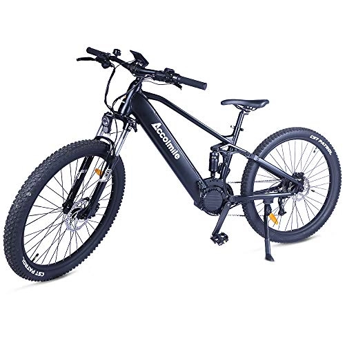 Electric Mountain Bike : Accolmile Electric Bike Adult Electric Mountain Bike 27.5 inch, BAFANG 48V 750W Mid Motor with 12.8Ah Removable Lithium Battery, Dual Disc Brake System Full Suspension Shimano 9 Speed with LCD Display