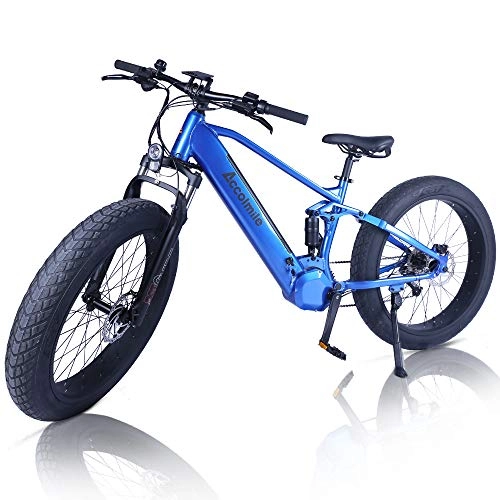 Electric Mountain Bike : Accolmile Electric Bike Adult Fat Tire Beach Snow Electric Bicycle 26 inch, BAFANG BBSHD 48V 1000W Mid Motor with 12.8Ah Removable Lithium Battery, Full Suspension Shimano 9 Speed with LCD Display