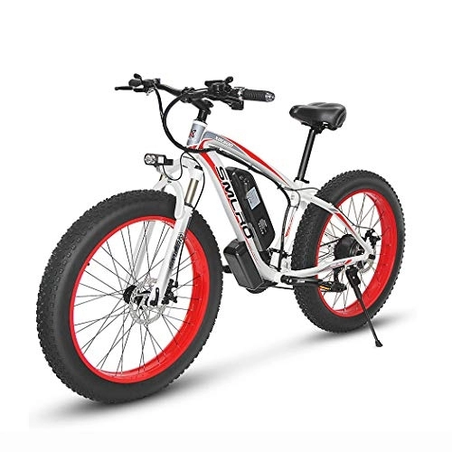 Electric Mountain Bike : AKEZ 26"*4" Fat Tire E-bike Electric Bike for Adults, Fat Tyre Electric Mountain Bike 7 Speeds Snow Bike All Terrain with 48V Removable Lithium Battery (White red 13A)