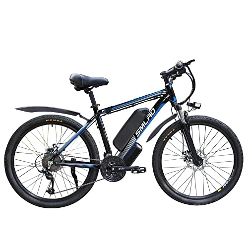 Electric Mountain Bike : AKEZ 26" Electric Bike for Adults, Ebike for Men, Electric Hybrid Bike MTB All Terrain, 48V / 10Ah Removable Lithium Battery Road Mountain City Bike Electric Bicycle for Cycling (black blue 500)