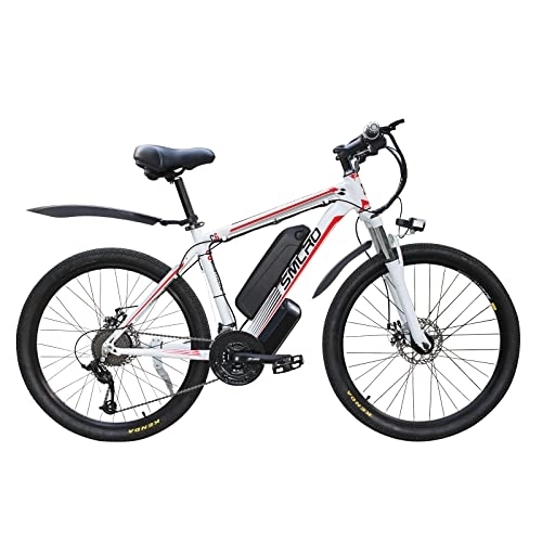 Electric Mountain Bike : AKEZ Electric Bike for Adult, 26" Ebike for Men, Electric Hybrid Bicycle MTB All Terrain, 48V / 10Ah Removable Lithium Battery Road Mountain Bike, for Cycling Outdoor Travel Work Out (white red 500)
