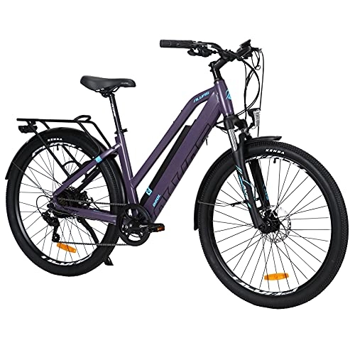 Electric Mountain Bike : AKEZ Electric Bike for Adults Women, 27.5’’ Ladies Electric Mountain Bikes, 250W 12.5Ah Ebike for Men, Electric Bicycle with BAFANG Motor and Shimano 7 Speed Gear (purple)