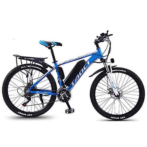 Electric Mountain Bike : AKT 26 Inch E-Bike Electric Mountain Bicycle 21 Shifter Speed 36V 13A Lithium Battery / Power 350W / Mileage: 50-90KM for City Commuting, Blue-T2