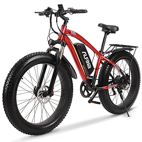 Electric Mountain Bike : ALFINA Electric Bike for Adults 26" Fat Tire E-Bike 48 V 17 Ah Removable Battery Lockable Suspension Aluminum Fork Mountain Snow Beach Pedal Assist Electric Bicycle