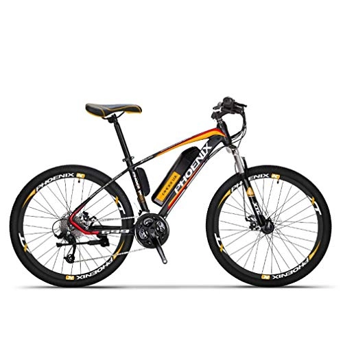 Electric Mountain Bike : Alqn Adult Electric Mountain Bike, 250W Snow Bikes, Removable 36V 10Ah Lithium Battery for, 27 Speed Electric Bicycle, 26 inch Wheels, Orange