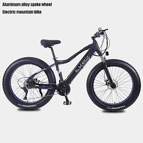 Electric Mountain Bike : Alqn Adult Fat Tire Electric Mountain Bike, 27 Speed Snow Bikes, Portable 10Ah Li-Battery Beach Cruiser Bicycle, Lightweight Aluminum Alloy Frame, 26 inch Wheels, Black, A