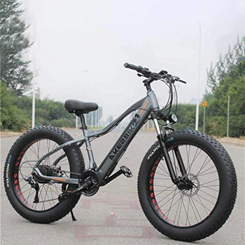 Electric Mountain Bike : Alqn Adult Fat Tire Electric Mountain Bike, 350W Snow Bikes, Portable 10Ah Li-Battery Beach Cruiser Bicycle, Lightweight Aluminum Alloy Frame, 26 inch Wheels, Grey, 21 Speed