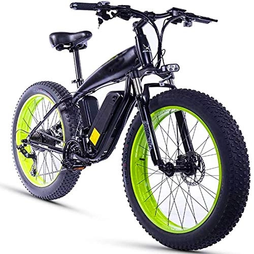 Electric Mountain Bike : Amantiy Electric Mountain Bike, 26 Inch Fat Tire 1000w15ah Snow Electric Bicycle Beach Ebike 21 Speed Hydraulic Disc Brake Electric Powerful Bicycle (Color : Green)