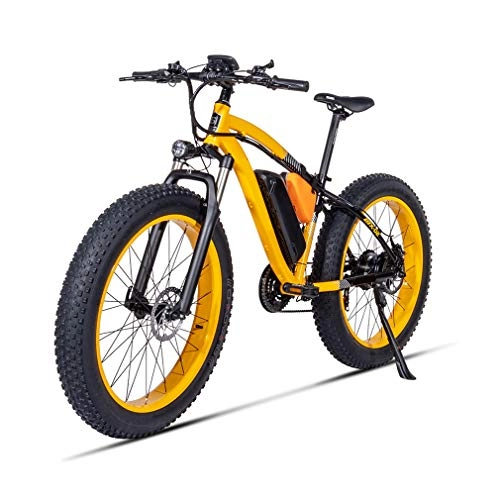 Electric Mountain Bike : AMGJ 26 Inch Electric Bike, with LED Headlights and 3 Modes 500W 48V 17AH Lightweight Seat Adjustable LCD Display Screen 21 Speed Gear Travel Work Out, Yellow, 48V17AH