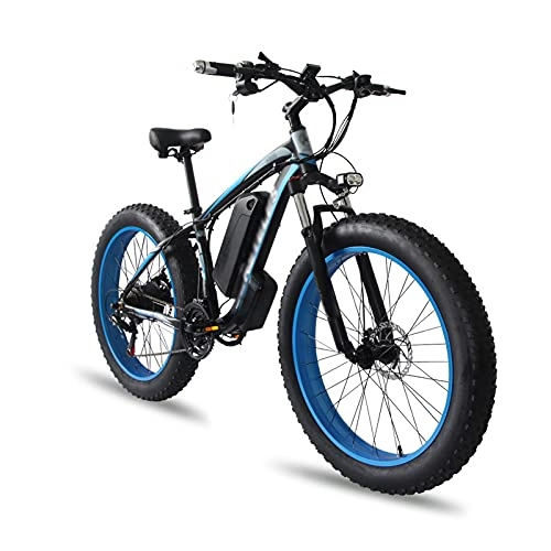 Electric Mountain Bike : AORISSE Electric Bike, Adult 26" 21 Speed Fat Tire Bike 48V 13AH Battery Electric Bicycle Snow Beach Mountain Ebike Throttle & Pedal Assist, Black Blue