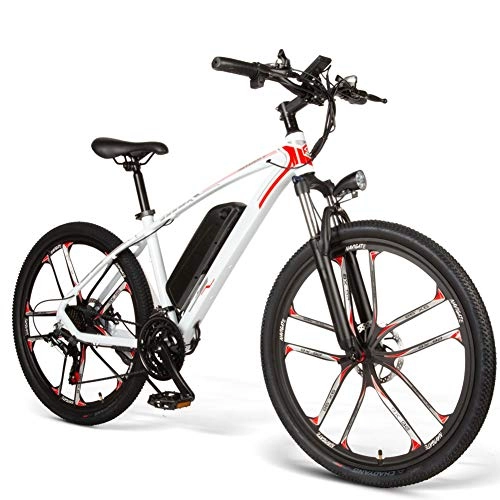 Electric Mountain Bike : Asseny Electric Bike Bicycle Moped with Front Rear Disk Brake 350W for Cycling Outdoor (White)