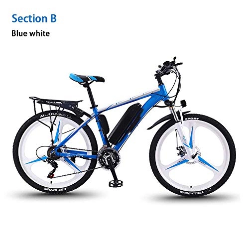 Electric Mountain Bike : AYHa Adult Mountain Electric Bike, 350W Motor 26" Electric Off-Road Bike with Removable 36V 8 / 10 / 13Ah Lithium-Ion Battery 27 Speed Dual Disc Brakes with Rear Seat Unisex, White Blue, A 36V10AH