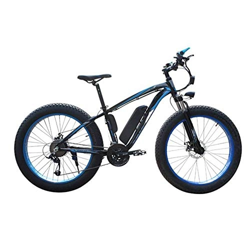 Electric Mountain Bike : AYHa Adult Snow Electric Bicycle, 4.0 Fat Tire Electric Bicycle Professional 27 Speed Disc Brake 48V15Ah Lithium Battery Suitable for 160-190 cm Unisex, Black Blue, 48V8AH350W