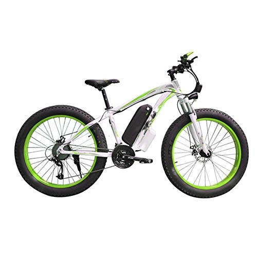 Electric Mountain Bike : AYHa Adult Snow Electric Bicycle, 4.0 Fat Tire Electric Bicycle Professional 27 Speed Disc Brake 48V15Ah Lithium Battery Suitable for 160-190 cm Unisex, White Green, 48V15AH350W