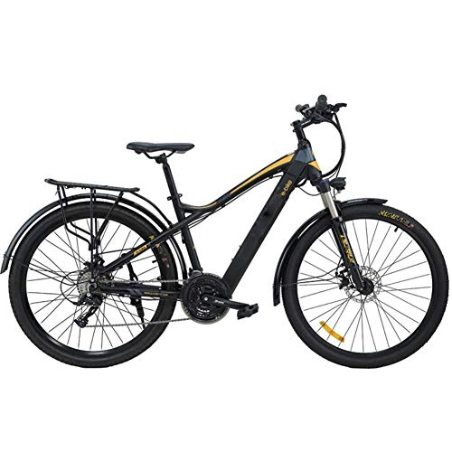 Electric Mountain Bike : AYHa Adults Mountain Electric Bike, 27.5 inch Travel E-Bike Dual Disc Brakes with Mobile Phone Size LCD Display 27 Speed Removable Battery City Electric Bike, Gray Orange, B 9.6AH