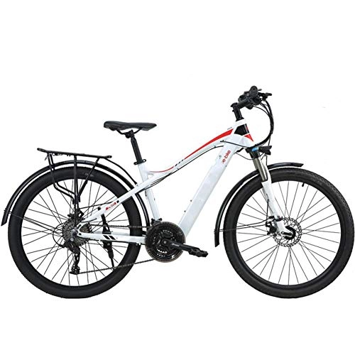 Electric Mountain Bike : AYHa Adults Mountain Electric Bike, 27.5 inch Travel E-Bike Dual Disc Brakes with Mobile Phone Size LCD Display 27 Speed Removable Battery City Electric Bike, White red, A 7.6AH