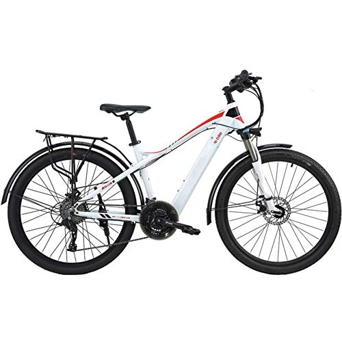 Electric Mountain Bike : AYHa Mountain Electric Bike, 27.5 inch Travel Electric Bicycle Dual Disc Brakes with Mobile Phone Size LCD Display 27 Speed Removable Battery City Electric Bike for Adults, White red, A 7.6AH