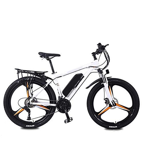 Electric Mountain Bike : AYHa Mountain Travel Electric Bike, Dual Disc Brakes 26 inch Adults City Commute Ebike 27 Speed Magnesium Alloy Integrated Wheels Removable Battery, White Orange, 8AH