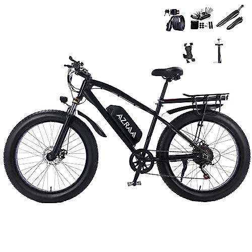 Electric Mountain Bike : AZRAA Fat Tire Electric Bike 26x4.0 Inch Mountain Aluminum eBike 48V 10.5Ah Removable Lithium-Ion Battery for Adults