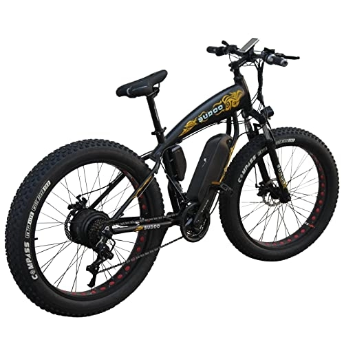 Electric Mountain Bike : AZRAA Fat Tire Electric Bike - 26x4.0 Inch Mountain Bike with 48V 10.5AH Removable Li-Ion Battery, Powerful Motor Beach Snow E-bike, Shimano 7 Speed Transmission Gears for Adults, Black
