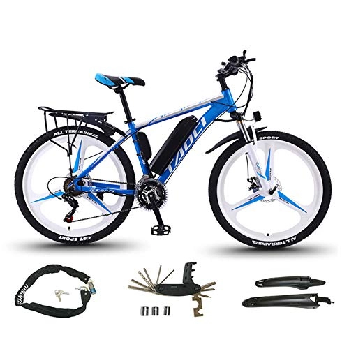 Electric Mountain Bike : AZUOYI 26'' Electric Mountain Bike with Removable 36V 13AH Lithium-Ion Battery 350W Motor Electric Bike E-Bike 27 Speed Gear And Three Working Modes, Blue2, 10Ah65Km