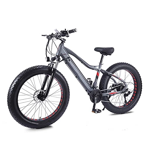 Electric Mountain Bike : BAHAOMI Electric Bike 26" 27 Speed Adults Electric Mountain Bicycle Double Disc Brakes City Commute Ebike Fat Tire Snowmobile Hidden Removable Lithium Battery E-Bike, Gray, 48V 750W