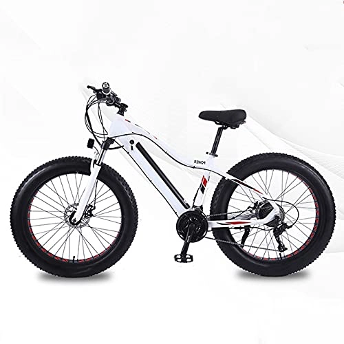 Electric Mountain Bike : BAHAOMI Electric Bike 26" 27 Speed Adults Electric Mountain Bicycle Double Disc Brakes City Commute Ebike Fat Tire Snowmobile Hidden Removable Lithium Battery E-Bike, White, 48V 750W