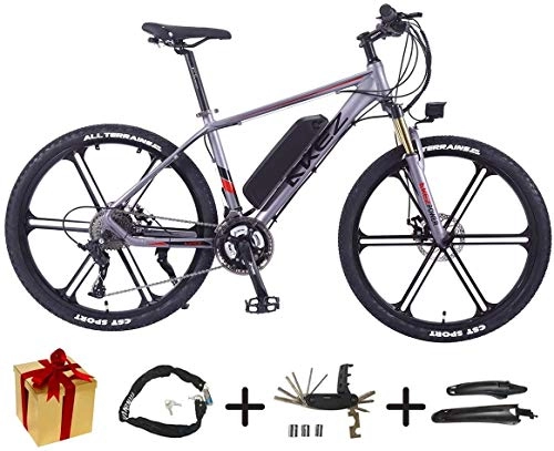 Electric Mountain Bike : BIKE Electric Bicycle, Electric Mountain Bike - 27 Speed, 26 Inch, 350W Motor, 30Km / H, Removable Lithium Battery, Suitable for All Terrain Gray-35Km, Gray, 35Km
