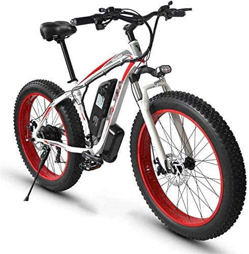 Electric Mountain Bike : Bike, Electric Bike for Adults, Ebike Bicycle Commute with 350W Motor, 26 Inch 48V E-Bike, City Bicycle, Men's Dual Disc Brake Hardtail Mountain Bike, High-Carbon Steel Frame E-Bike ( Color : Red )