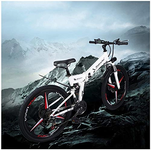 Electric Mountain Bike : BNMZX Electric Folding Bicycle Mountain Bicycle Moped 48V Lithium One Wheel Bicycle 26, White-178 * 61 * 120cm