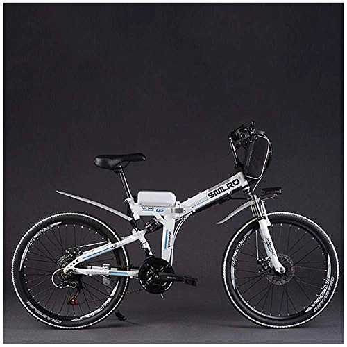 Electric Mountain Bike : BNMZX Electric Folding Bike City Mountain Bike Adult Moped, 48v Lithium Battery 26 Inch Power Battery Car, White-Retro spoke wheel