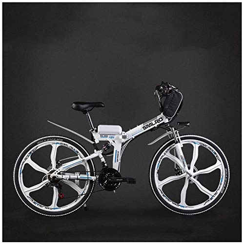 Electric Mountain Bike : BNMZX Electric Folding Bike City Mountain Bike Adult Moped, 48v Lithium Battery 26 Inch Power Battery Car, White-Three-knife wheel