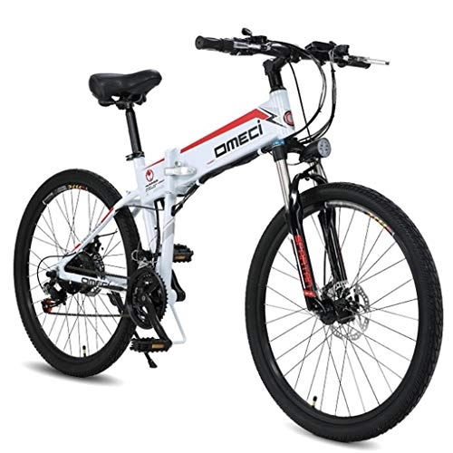Electric Mountain Bike : BNMZXNN 26 inch electric folding bicycle city male / female bicycle road bike double suspension 48V10ah 300W motor, aluminum alloy frame, double brake, White-Retro wheel