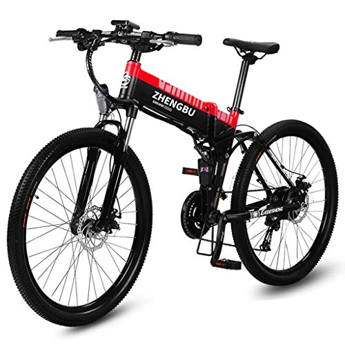 Electric Mountain Bike : BNMZXNN Folding electric bicycle, mountain bike shifting power, 48V10ah lithium battery bicycle, adult 26 inch 240W double disc brake electric vehicle, Red vintage wheel-48V10ah