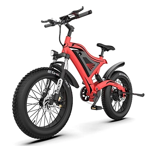 Electric Mountain Bike : bzguld Electric bike 500W Electric Mountain Bike for Adult 48V 15Ah Removable Lithium Battery 20" Fat Tires Battery Ebikes, 24.8 MPH Electric Bicycle for Men / Women 7-Speed, Full Suspension
