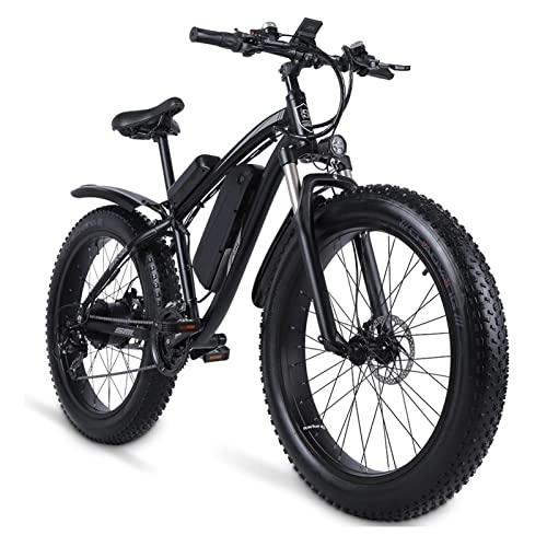 Electric Mountain Bike : bzguld Electric bike Electric Mountain Bikes for Adults 26" Electric Bicycle, 1000W Ebike with 17AH 48V Removable Lithium Battery, 24.8 MPH Professional 21-Speed Gears Ebike (Color : Black)