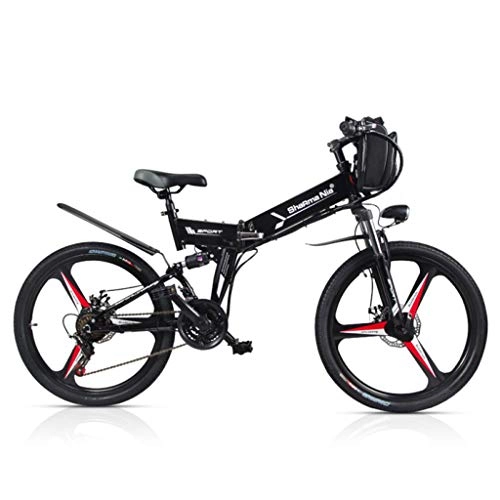 Electric Mountain Bike : CAKG For adult Electric Folding Bicycle 26 inch Mountain Bicycle Moped 48V Lithium Three-knife wheel Bicycle, Black-26 inches