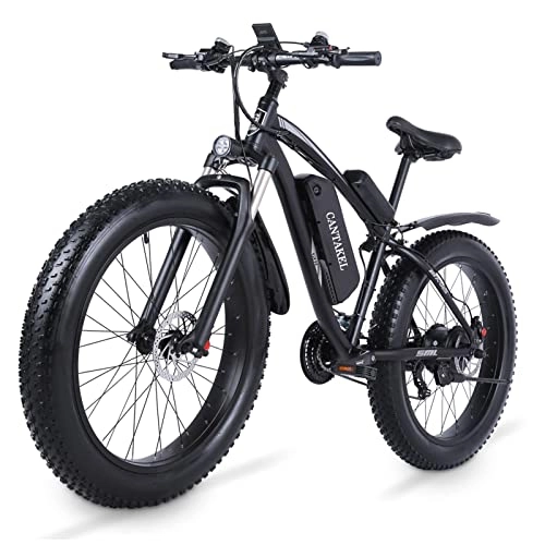 Electric Mountain Bike : CANTAKEL Electric Mountain Bike, 26 Inch Electric Bike, Adult Electric Bike with Back Seat and Hidden Battery, Premium Full Suspension, Shengmilo Professional 7 Speed Transmission (Black)