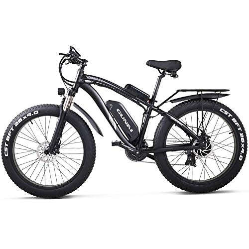 Electric Mountain Bike : CEXTT Folding electric mountain bikes, all-around 1000W electric bicycle powerful motor 21 to the bicycle speed Snowy LCD speedometer lithium ion battery, the rear seat belt (black)