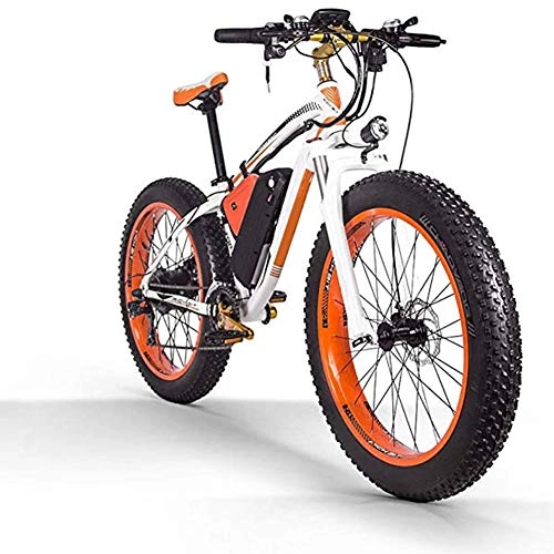 Electric Mountain Bike : CHJ 1000W26 Inch Fat Tire Electric Bicycle 48V17.5AH Lithium Battery MTB, 27-Speed Snow Bike / Adult Men And Women Off-Road Mountain Bike, Orange