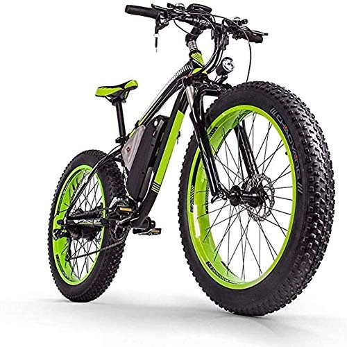 Electric Mountain Bike : CHJ Adult Electric Bicycle / 1000W48V17.5AH Lithium Battery 26-Inch Fat Tire MTB, Male and Female Off-Road Mountain Bike, 27-Speed Snow Bike, Green
