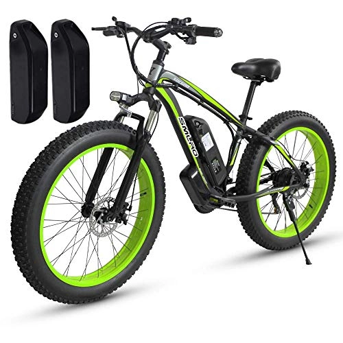 Electric Mountain Bike : CJH Bicycle, Bike, Electric Bicycle, 1000W Motor, 26Inch Fat Ebike, 48 V 17 Ah Battery, Suitable for City, Mountain, Snow, Beach, Steep Slope(Green(1000W)+Spare Battery)