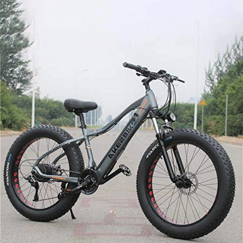Electric Mountain Bike : Cloth-YG Adult Fat Tire Electric Mountain Bike, 350W Snow Bikes, Portable 10Ah Li-Battery Beach Cruiser Bicycle, Lightweight Aluminum Alloy Frame, 26 Inch Wheels, Gray, 27 speed