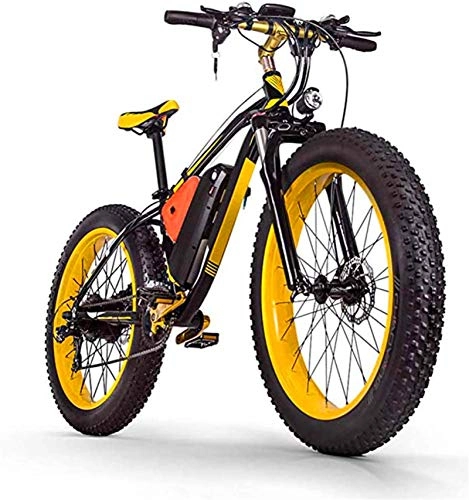 Electric Mountain Bike : CLOTHES Electric Mountain Bike, 26-Inch Fat Tire Electric Bicycle / 1000W48V17.5AH Lithium Battery MTB, 27-Speed Snow Bike / Cross-Country Mountain Bike for Men and Women, Bicycle (Color : Yellow)