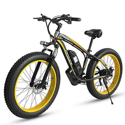 Electric Mountain Bike : CNRRT 350W Adult electric bicycle, 26"fat fetal mountain bike, 21 speed snow electric bicycle and 48V15AH removable lithium battery (Color : Black Yellow)