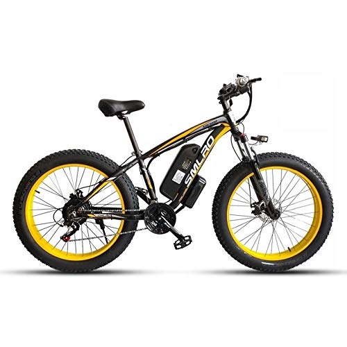 Electric Mountain Bike : CNRRT 350W electric fat fetal bicycle, 26-inch adult electric bicycle, electric mountain bike, 18.6MPH electric bicycle with mobile 15AH battery, professional 21 speed gear (Color : Black Yellow)